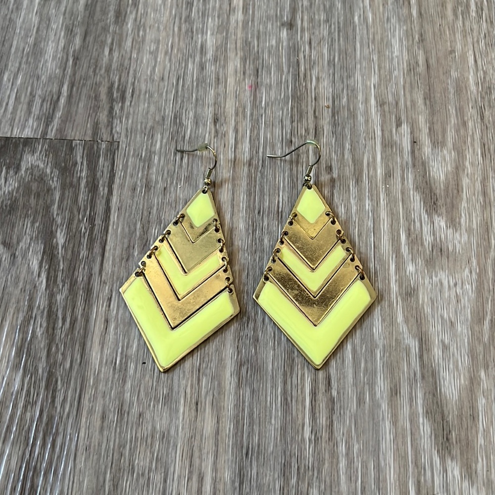 Gold and neon yellow geometric earrings